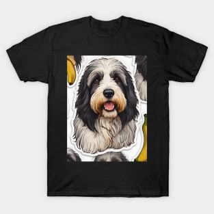 Cute Bearded Collie Banana Pattern T-Shirt